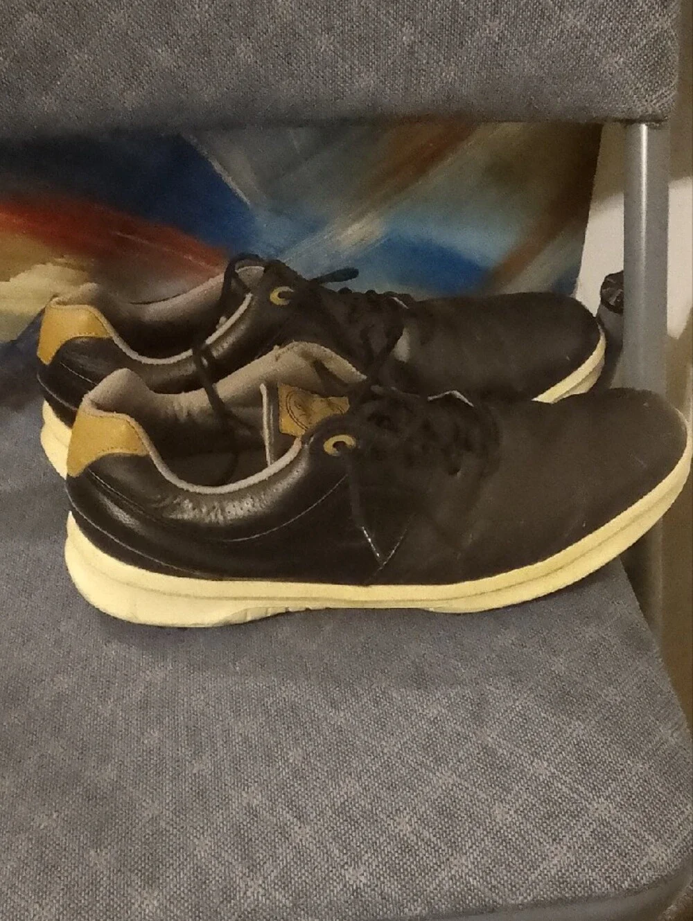 Men's Black Leather Sneakers with Cream Sole